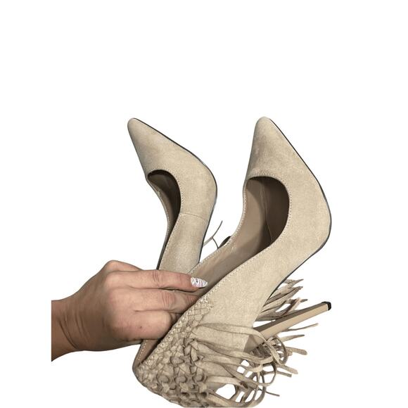 Steve Madden Western Neutral Taupe Tipsy Western Brown Suede Fringe Heels 9.5 - Picture 3 of 8